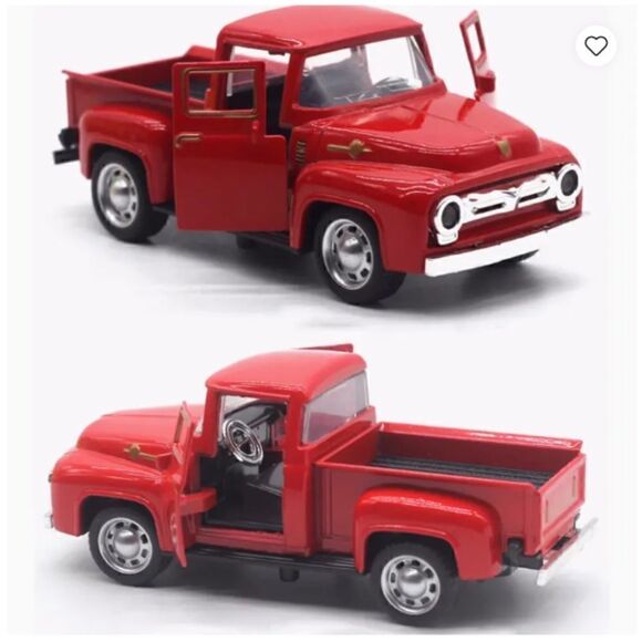 NEW! Farmhouse Old Red Truck Die Cast 1:32 Scale Metal Flashing Headlights - Picture 1 of 4